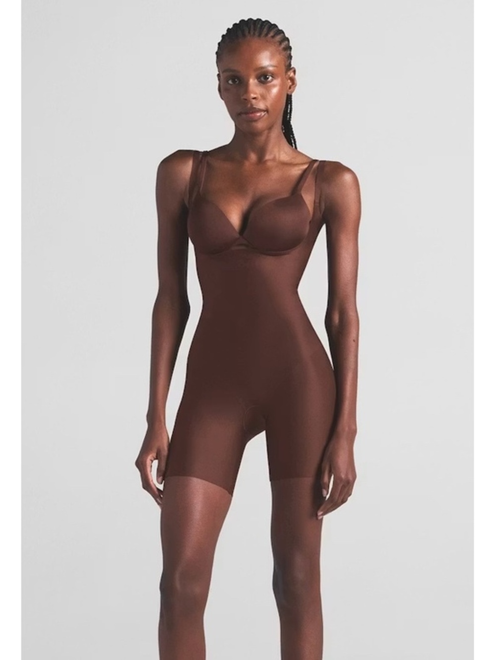 Skims Core Sculpt Open Bust Mid Thigh Bodysuit Color Cocoa Size M